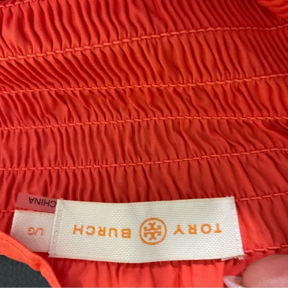 Tory Burch smocked tiered midi dress size large L orange - Picture 6 of 9